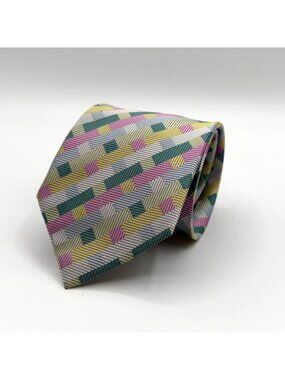 Roberto Villini Couture Pastel Geometric Print 100% Silk Tie 58" x 4"